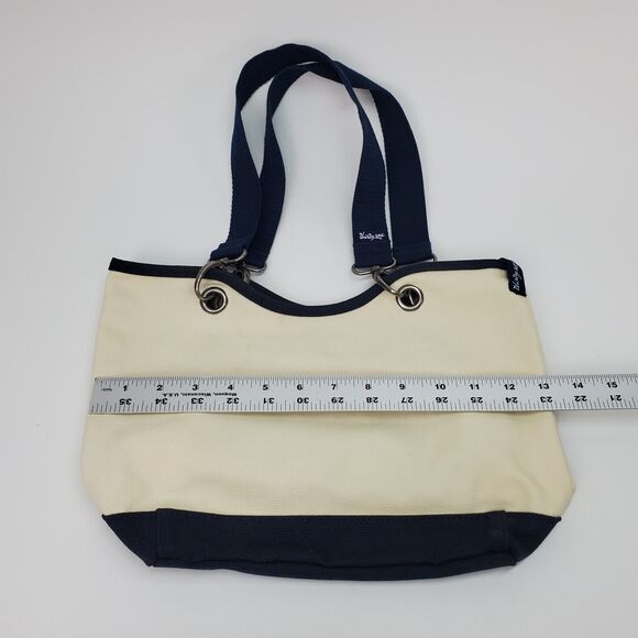 Canvas Crew by Thirty One Purse Handbag Cream Navy Blue Hand Bag Tote - Picture 4 of 11